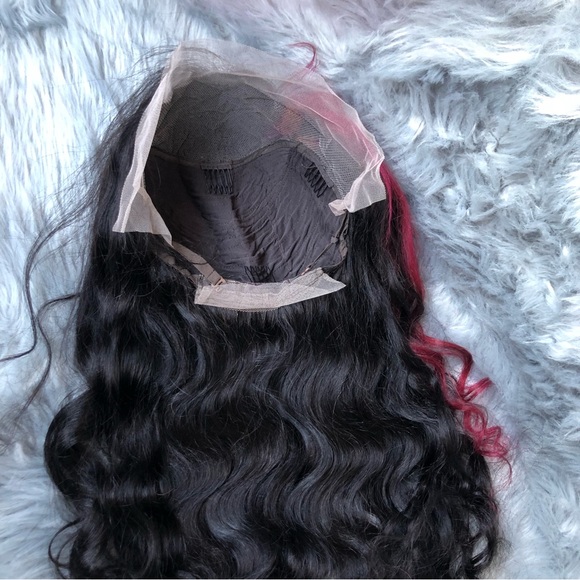 Sold ❗️ 100% Human Hair Lace Front Wig • Body Wave 28” Black w/ Hot Pink Stripe - Picture 14 of 15